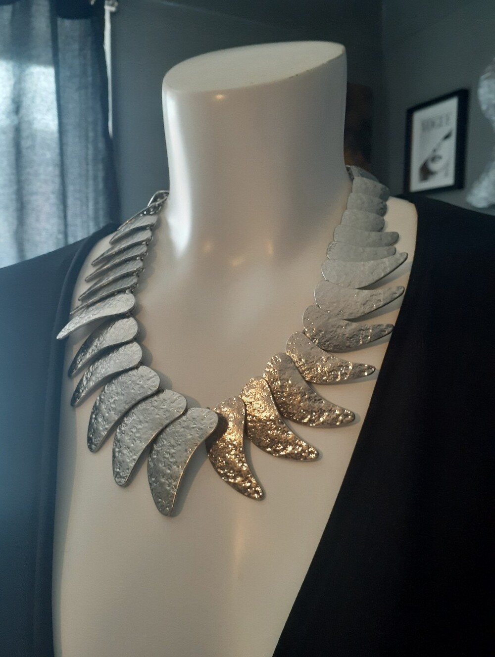 Zara Nwot Statement Silvertone Textured Abstract Petal Necklace - Women Jewelry